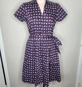 Brooks Brothers Womens Floral Shirt Dress With Belt Navy Blue Red White Size 4